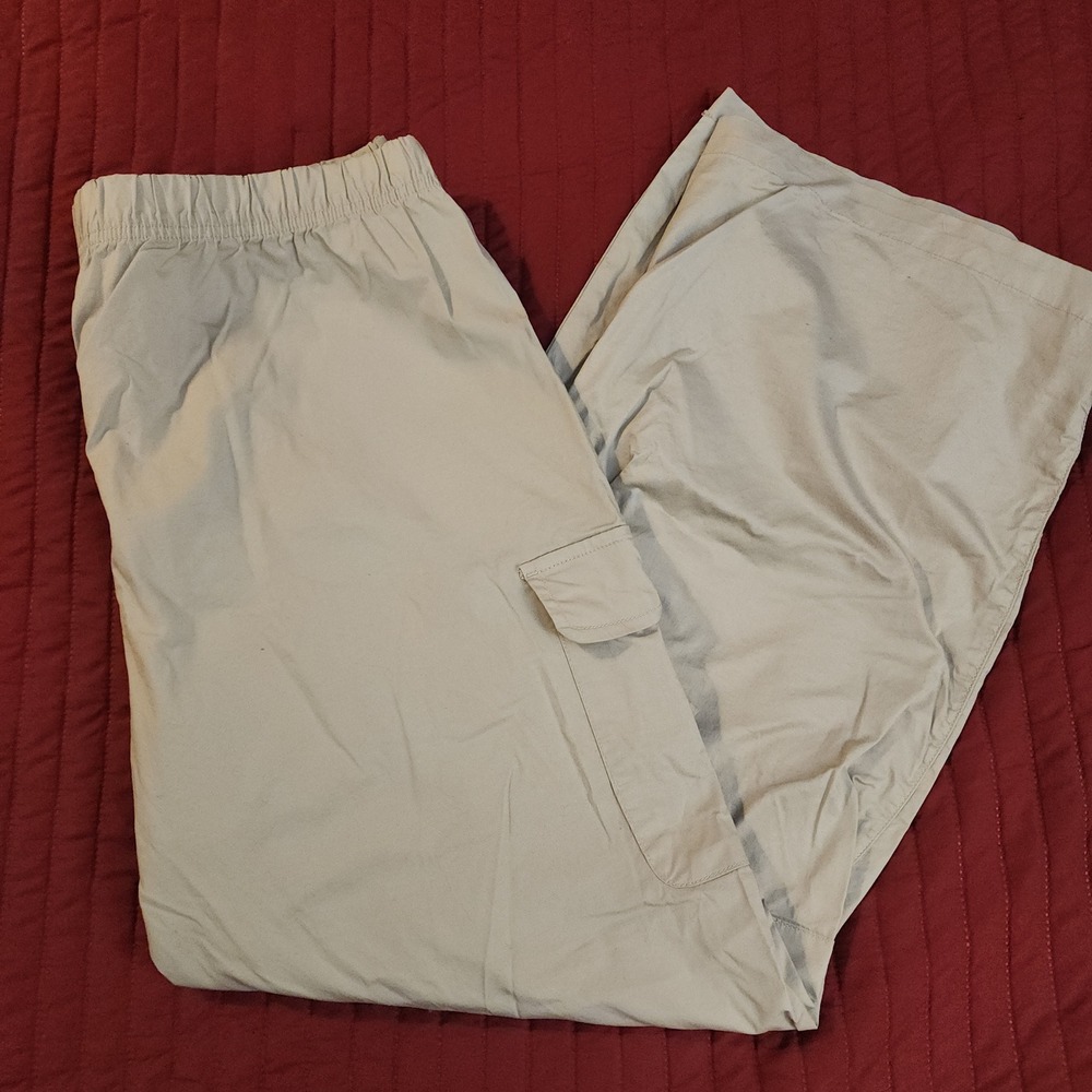 F22 Celebrity Pink Women XL Khaki Cargo Pants Wide Leg Elastic Waist Tan Utility